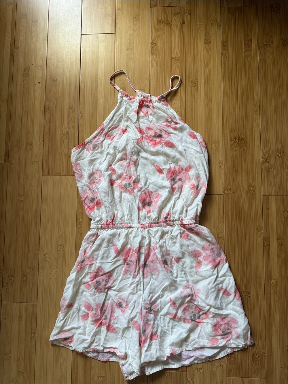 Hollister White Halter Romper with Pink Floral Print